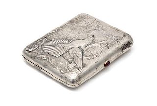 * A Soviet-Era Russian Silver Cigarette Case, Maker's Mark MIP9, Moscow, 20th Century, the repousse lid worked to show a cape