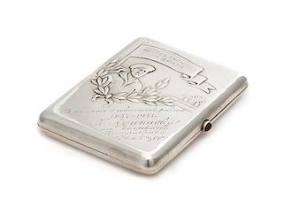 * A Soviet-Era Russian Silver Cigarette Case, Maker's Mark Obscured, Moscow, Early 20th Century, the case worked to show a Ru