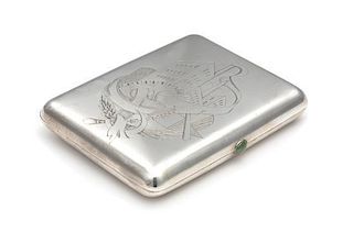 * A Soviet-Era Russian Silver Cigarette Case, Maker's Mark Cyrillic PAS, Moscow, Early to Mid-20th Century, the lid engraved 