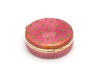 * A Russian Silver and Guilloche Enameled Pill Box, Maker's Mark EK, Late 19th/Early 20th Century, having a pink guilloche en