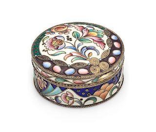 * A Russian Enameled Silver Snuff Box, Mark of Maria Semenova, Moscow, Late 19th/Early 20th Century, with polychrome enameled