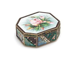 * A Russian Enameled Silver Snuff Box, Mark of Konstantin Skvortsov, Moscow, Late 19th/Early 20th Century, of elongated octag