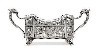 * A Russian Silver Mounted Cut Glass Basket, Mark of Fedor Lorie, Assay of A. Romanov, Moscow, 1885, the twin-handled pierce
