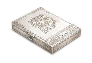 * A Russian Silver Table Top Cigarette Box, Maker's Mark Obscured, Assay of Ivan Lebedkin, Moscow, Late 19th/Early 20th Centu