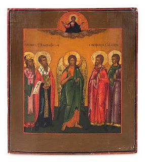 * A Eastern European Painted Wood Icon Height 13 3/4 x width 12 3/8 inches.