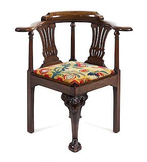 A George II Mahogany Corner Chair Height 31 1/2 inches.