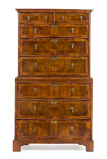 A George II Walnut Chest on Chest Height 63 x width 35 x depth 19 inches.