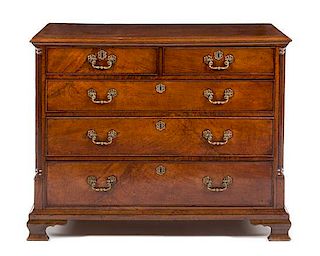 A George II Walnut Chest of Drawers Height 33 1/2 x width 41 3/4 x depth 21 1/2 inches.
