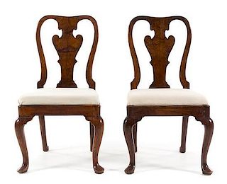 A Pair of George II Style Walnut Dining Chairs Height 37 1/2 x width 21 x depth 22 1/2 inches.