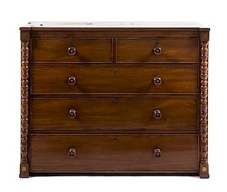 A George III Mahogany Chest of Drawers Height 37 x width 46 1/4 x depth 20 3/8 inches.