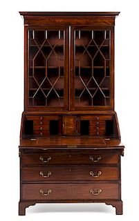 A George III Mahogany Secretary Bookcase Height 86 x width 43 x depth 23 1/2 inches.