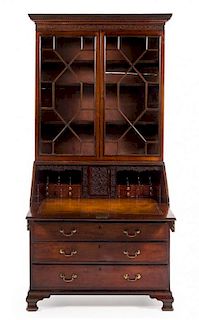 An Early George III Mahogany Secretary Bookcase Height 78 x width 38 x depth 18 inches.