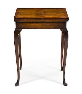 * A George III Style Parquetry and Mahogany Flip-Top Side Table Height 26 1/4 x width 20 x depth 14 1/2 inches (closed).