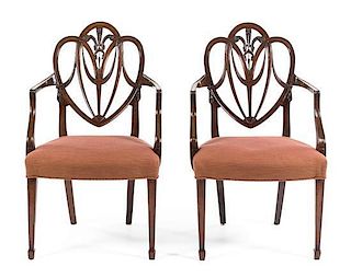 A Pair of George III Mahogany Armchairs Height 37 inches.