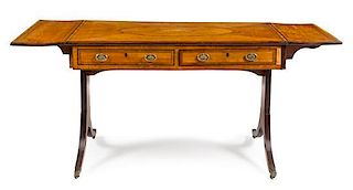 A George III Satinwood Sofa Table Height 29 x width 43 (closed) x depth 21 1/2 inches.