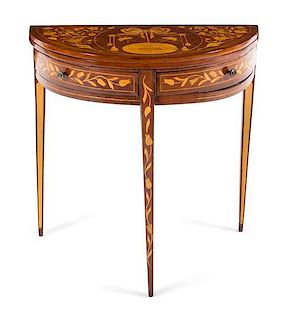 A George III Marquetry Flip-Top Table Height 29 1/2 x width 30 1/8 x depth 14 3/4 inches.