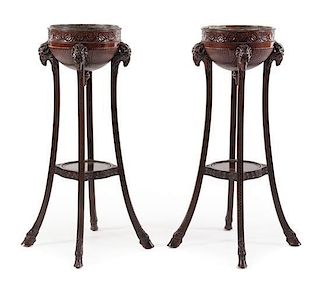 A Pair of Georgian Style Mahogany Jardinieres on Stand Height 43 1/2 inches.