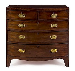A George III Style Mahogany Chest of Drawers Height 39 5/8 x width 40 7/8 x depth 19 1/2 inches.