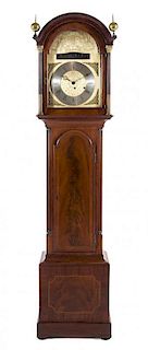 A Regency Gilt Metal Mounted Mahogany Pipe Organ Case Clock Height 90 1/2 x width 21 x depth 12 1/2 inches.
