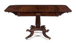 A Regency Brass Inlaid Sofa Table Height 28 1/4 x width 35 1/2 inches (closed).