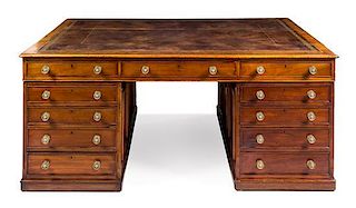 A Late William IV Mahogany Partners' Desk Height 30 x width 69 1/2 x depth 53 inches.