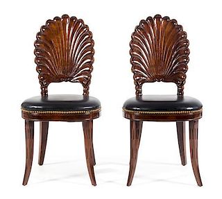 A Pair of Regency Style Hall Chairs Height 37 inches.
