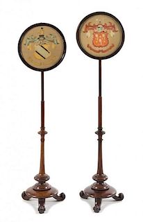 A Pair of Regency Needlework Pole Screens Height of taller example 51 1/2 inches.