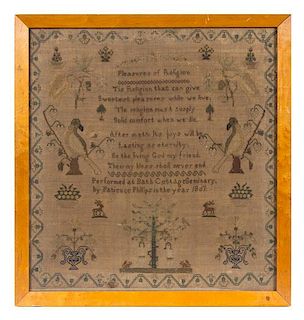 An English Needlepoint Sampler Frame: 18 1/2 x 17 1/2 inches.
