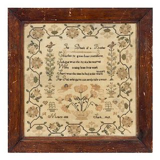 An English Needlepoint Sampler Frame: 15 3/4 x 15 3/4 inches.