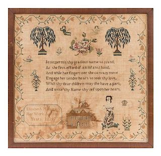 An English Needlepoint Sampler Frame: 18 3/4 x 19 1/4 inches.