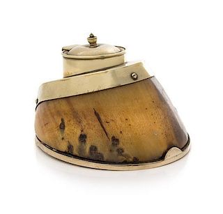 An English Hoof and Silver-Plate Inkwell Depth 5 1/2 inches.