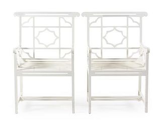 * A Pair of Chatsworth Estate White Painted Garden Chairs Height 40 inches.