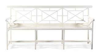 * A Chatsworth Estate White Painted Garden Bench Height 35 x width 78 x depth 20 inches.