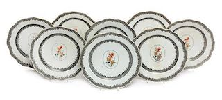 A Set of Eight Chinese Export Porcelain Armorial Plates Diameter 9 1/4 inches.