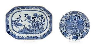* A Pair of Kangxi Blue and White Porcelain Plates Length of serving tray 12 3/8 inches.