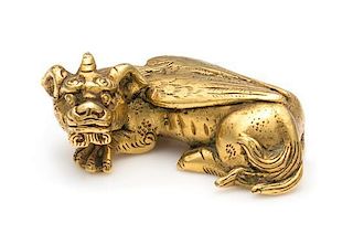 A Chinese Gilt Bronze Figure Width 2 inches.