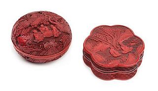 Two Cinnabar Lacquer Boxes Diameter of circular example 5 inches.