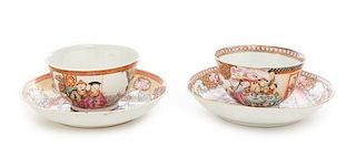Two Sets of Chinese Export Famille Rose Porcelain Cups and Saucers Diameter of saucer 4 3/4 inches.