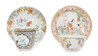 Two Sets of Chinese Export Famille Rose Porcelain Cups and Saucers Diameter of larger saucer 4 5/8 inches.