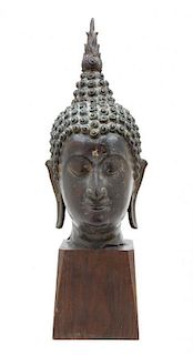 * A Thai Bronze Head of Buddha Height 17 inches.