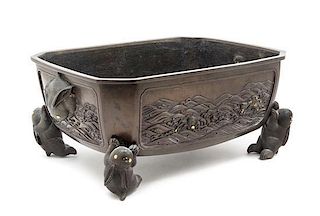 * A Japanese Bronze Jardiniere Width 13 1/4 inches.