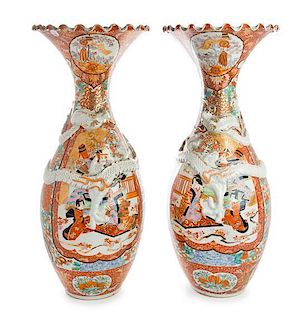 A Pair of Japanese Kutani Porcelain Vases Height 30 inches.