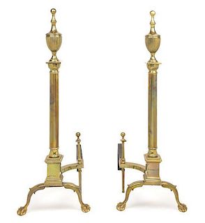 A Pair of Federal Style Brass Andirons Height 33 inches.