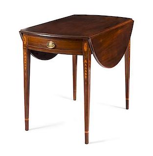 A Federal Satinwood Inlaid Mahogany Pembroke Table Height 28 3/4 x width 21 3/8 x depth 34 1/4 inches.