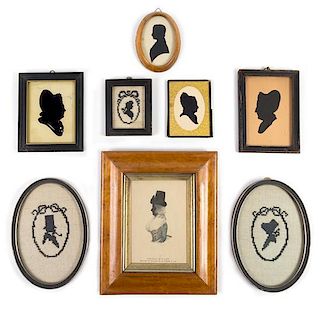 A Collection of Silhouettes and Silhouette Related Articles Largest overall: height 9 1/4 x width 7 3/4 inches.