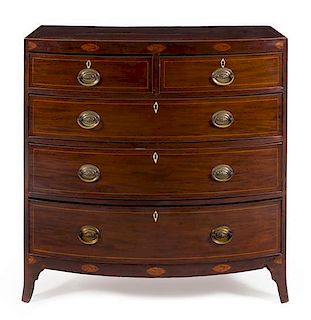 An American Mahogany Chest of Drawers Height 42 1/4 x width 42 x depth 21 1/2 inches.
