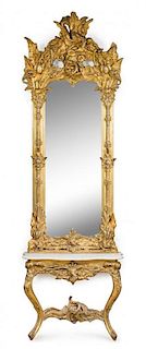 A Victorian Giltwood Hall Mirror and Console Height 92 1/4 inches.