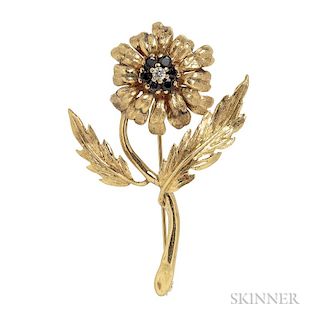 14kt Gold, Sapphire, and Diamond Flower Brooch