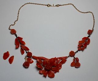 JEWELRY. Victorian Carved Coral and 14kt Gold