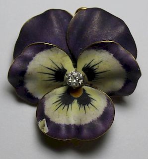 JEWELRY. Victorian 14kt Gold, and Enamel Pansy